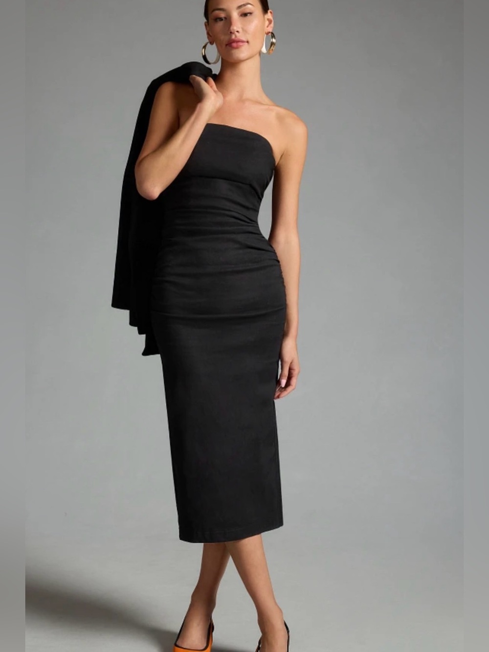 NWT Anthropologie black ruched strapless midi dress 4 P $170